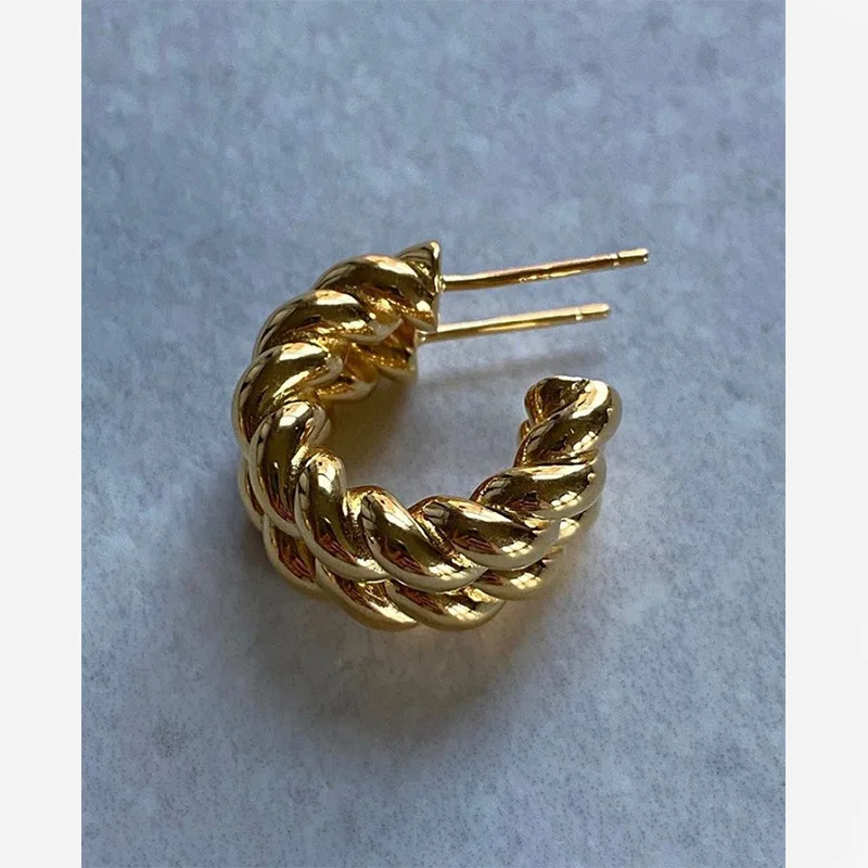 

Hot Popular High Quality Gold Tone Irregular Small Circle Hoop Earrings Twist C Shaped Hoop Earrings