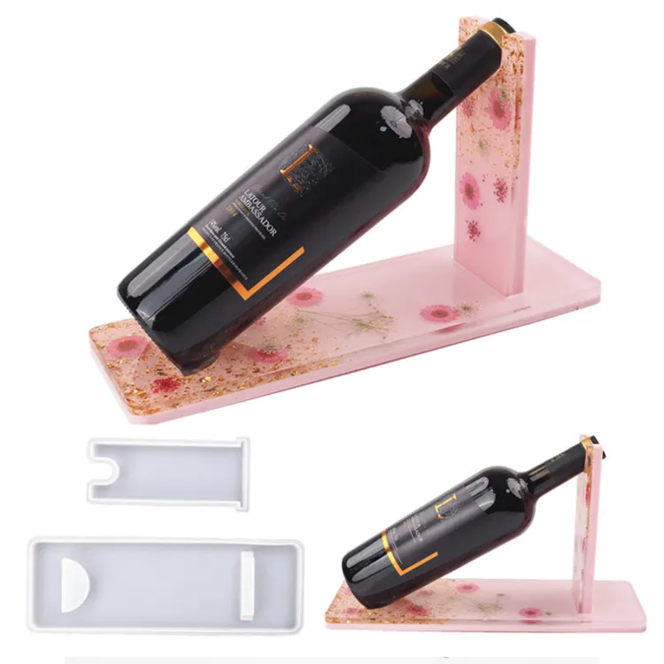 

Y1956 Simple red wine bottle holder silicone mold wine rack resin mold, White