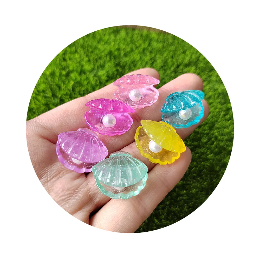 Kawaii Glitter Pearl Shell Flat Back Resin Cabochons Scrapbooking DIY Jewelry Craft Decoration Accessories