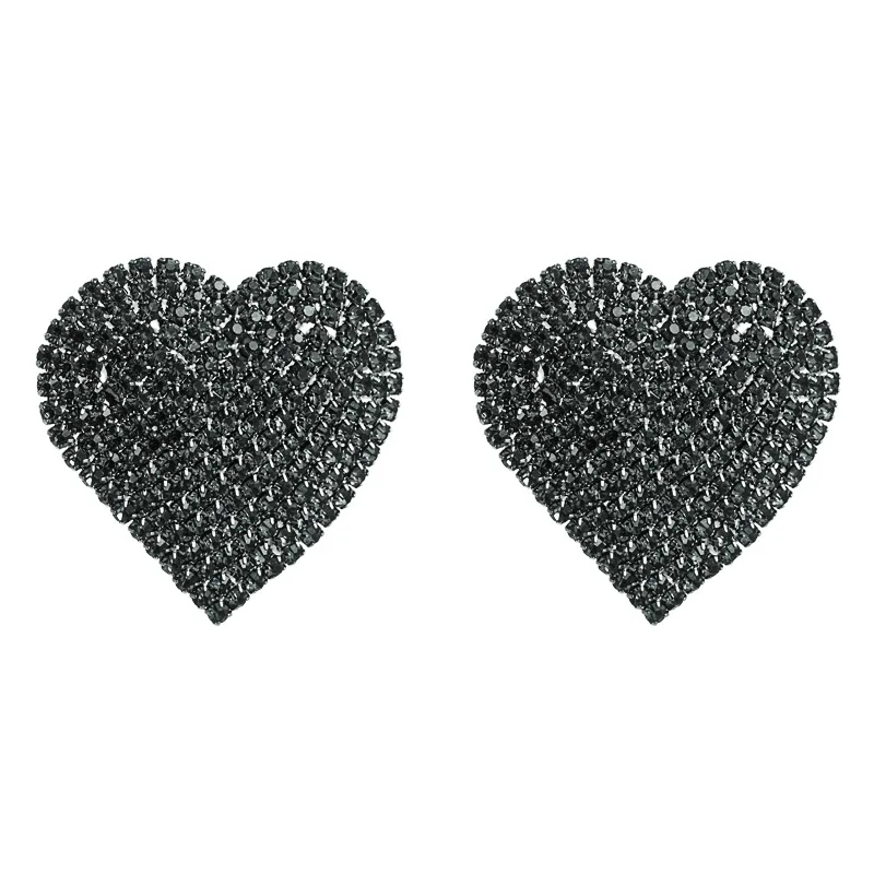 

2020 new style fashion occidental earring in bulk evening party holiday eardrop heart shape shining big rhinestone stud earrings, Black, silver,gold