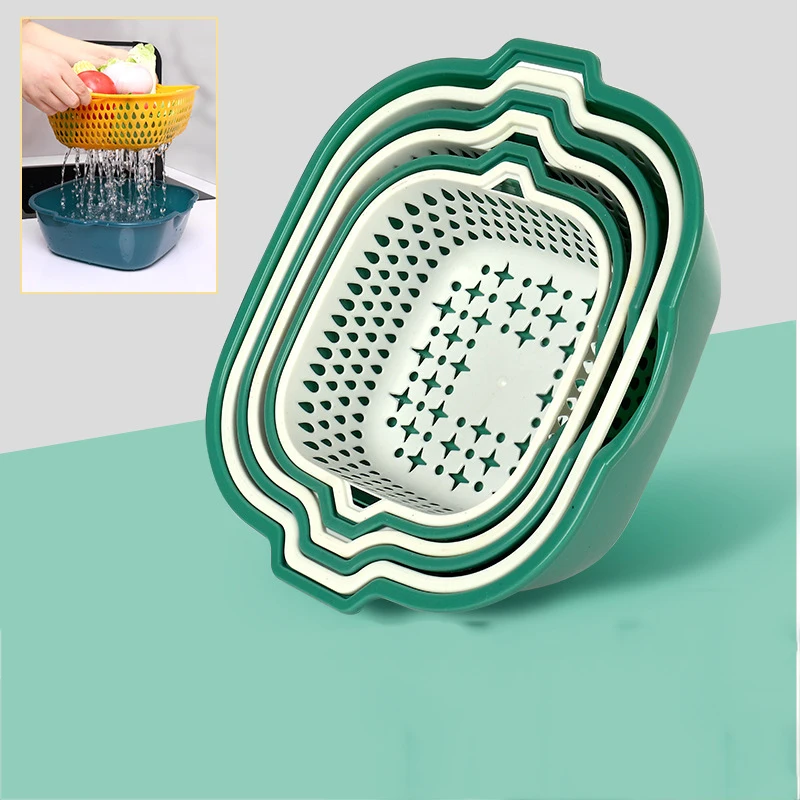 

Hot Sale Household Kitchen Tools Double Layer Multi-function Sink Strainer Fruit Vegetable Washing Bowl Plastic Drain Basket