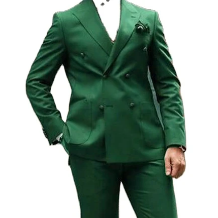 

Bridalaffair Green Men Suits Double Breasted costume hommes classic wedding suit prom Tuxedos Groom suit for men 2 Pi