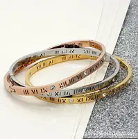 

Roman numeral bracelet bracelet titanium steel rose gold plated simple set six diamond bracelet Bangles