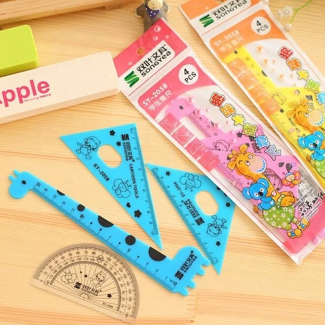 

4 pack/lot Cute multicolor Cartoon Giraffe design Measuring Drawing hot sale triangle straight ruler school