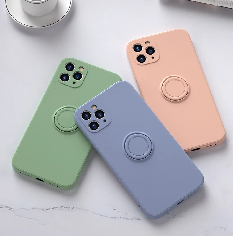 

For Apple Iphone 12 SE 2020 Silicone Mobile Phone Case with Metal Ring Grip