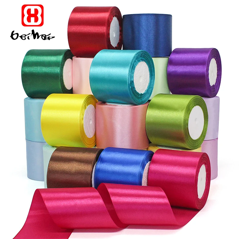 Factory Wholesale  Satin  Ribbons 75 mm Polyester Single Face Ribbon 25 Yards Per  Roll  Accept Printing Customization