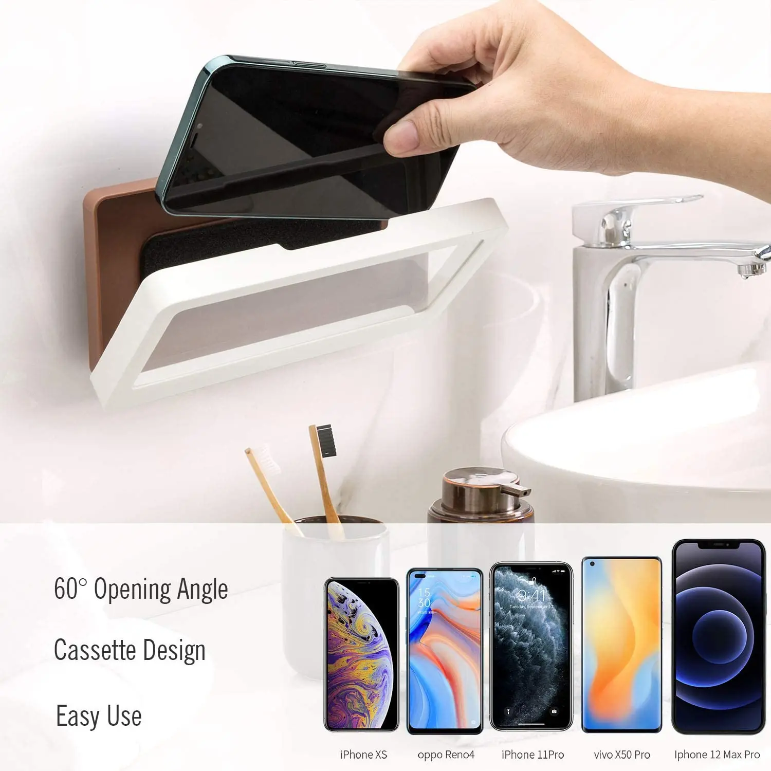 

Free Shipping Shower Phone Holder Waterproof Anti-Fog Touch Screen Wall Mount Phone Holder For Shower Bathroom Mirror Kitchen, Black and white