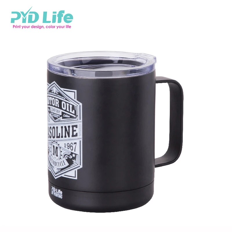 

PYDLife Matt Black Coffee Mug With White Logo UV Print Thermos Mug With Handle, Colored