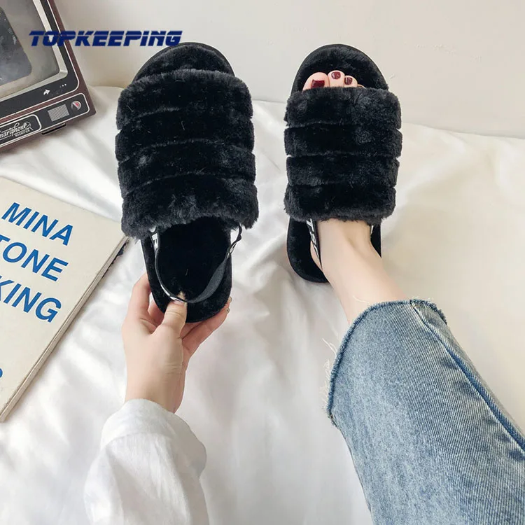 

1D0002 Wholesale Fur Cozy Furry Woman Plush Slipper