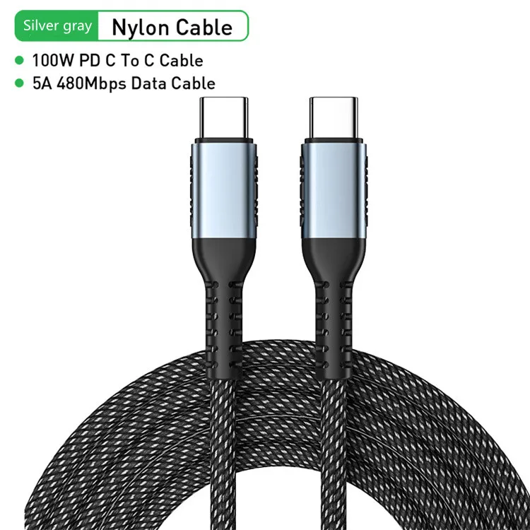 

High Quality 100W 20v 5A Nylon Braided PD Quick Phone Charge Cable with Data Transfer USB Type c to Type c Cable for Macbook