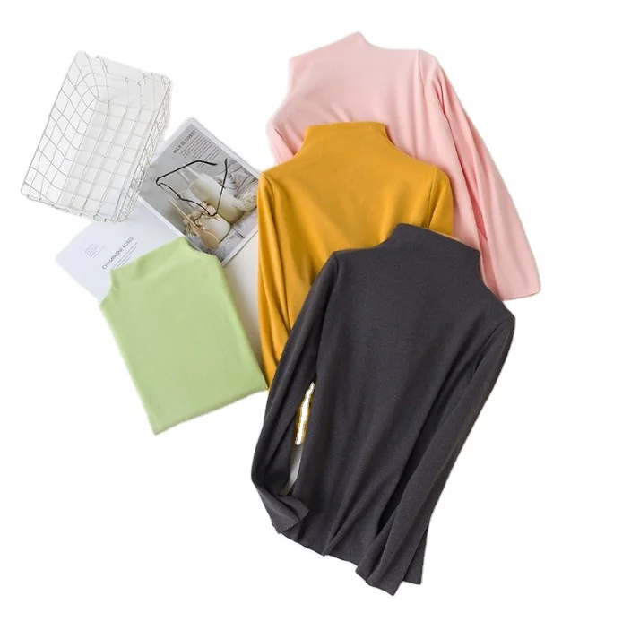 

Winter solid-color cationic double-face worsted base coat semi turtleneck Korean slim woman warm fleece thickening clothing