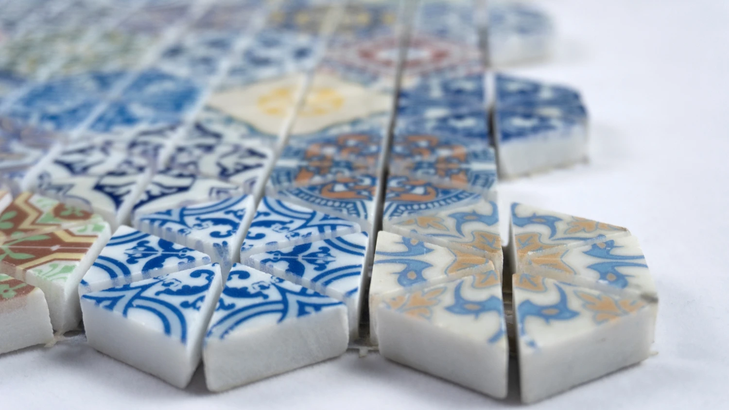 Mixed Blue Color Hexagonal Marble Mosaics Stone Mosaic Inkjet Printing  Artificial Stone Mosaic