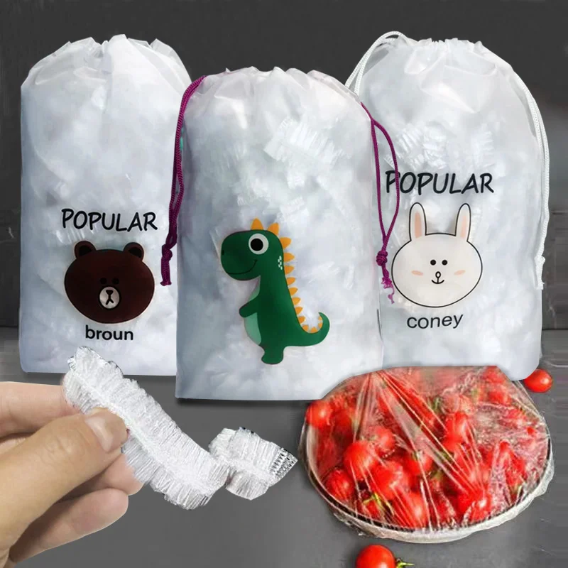 

reusable plastic film fresh food storage bags elastic bowl plate lid kitchen freezer bag plastic wrap food fresh seal bowl cover