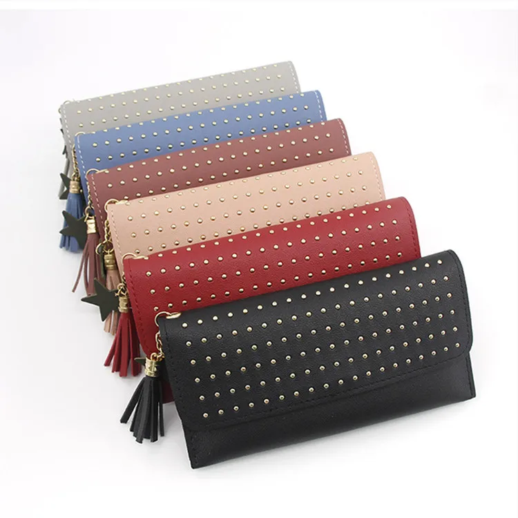 

7 colors card purse tassel cool girl Rivet designer women leather wallet