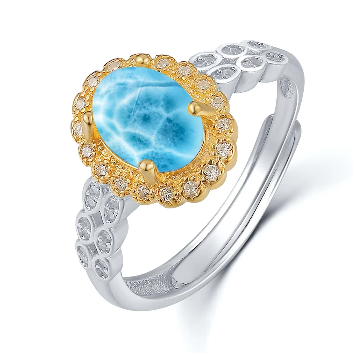 

Beautiful 925 sterling silver and cabochon gemstone jewelry 1.25ct natural larimar silver ring/Oval larimar ring/larimar Silver