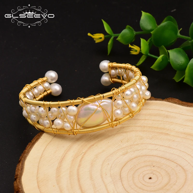 

Natural Fresh Water Baroque Pearl Open Bangle For Women Wedding Luxury Original Design Jewelry