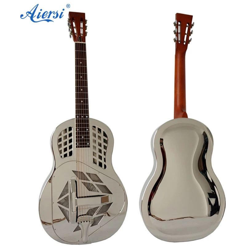 

Aiersi Brand Bell Brass Dobro Blues slide Bluegrass acoustic Tricone Resonator Guitar for Sale, Chromed plated