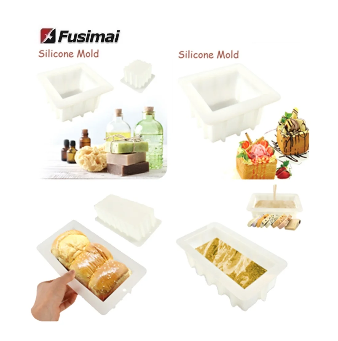 

Fusimai Silicon Large Custom Molds Toast Loaf Soap's Making Rectangular Design Silicone Soap Mould