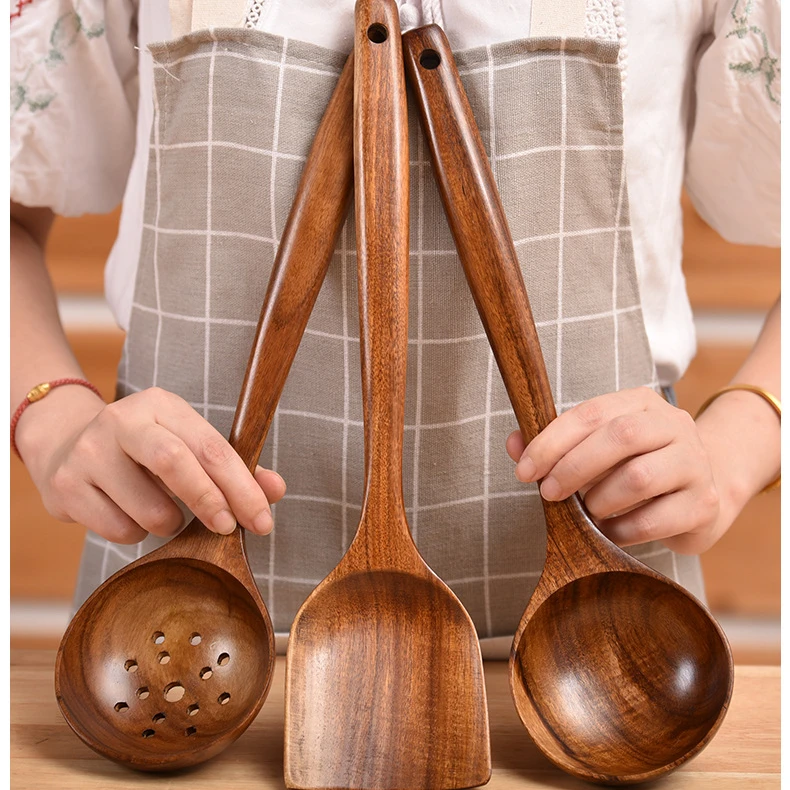 

Factory Non-stick Cookware Wooden Cooking Utensils Natural Teak Wood Home Kitchen Utensil Set