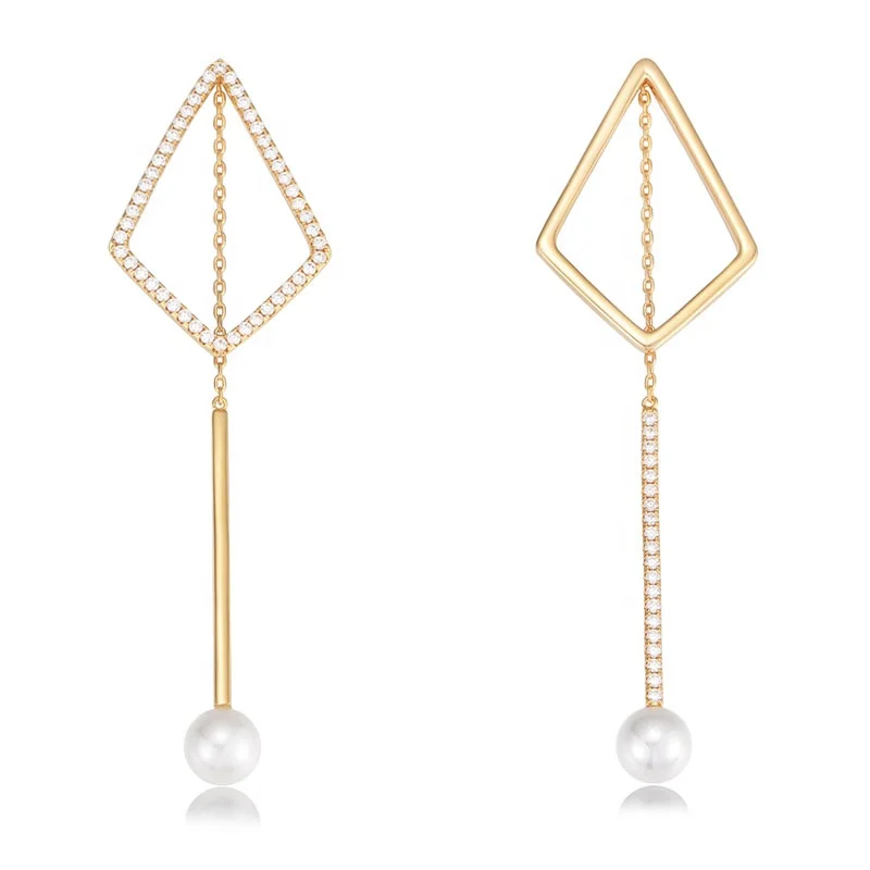 

minimalist irregular shell pearl bar long tassel psj brass 18k gold plated CZ Zircon Chandelier Drop Earrings for women girls