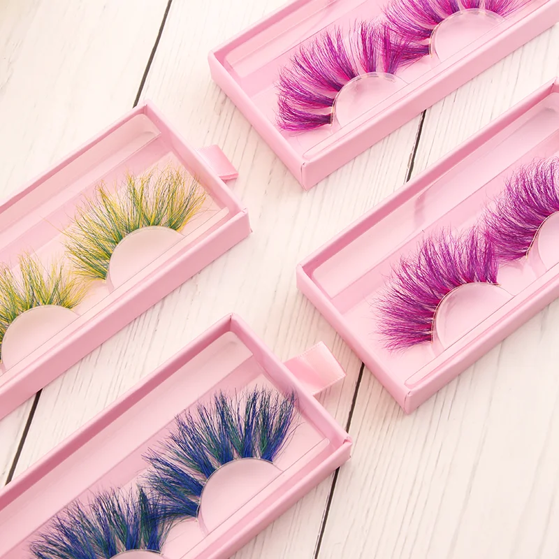 

Rainbow colorful eyelashes mink fur eyelashes  night club parties curly false lashes 3D colored false eyelash extension, Colors