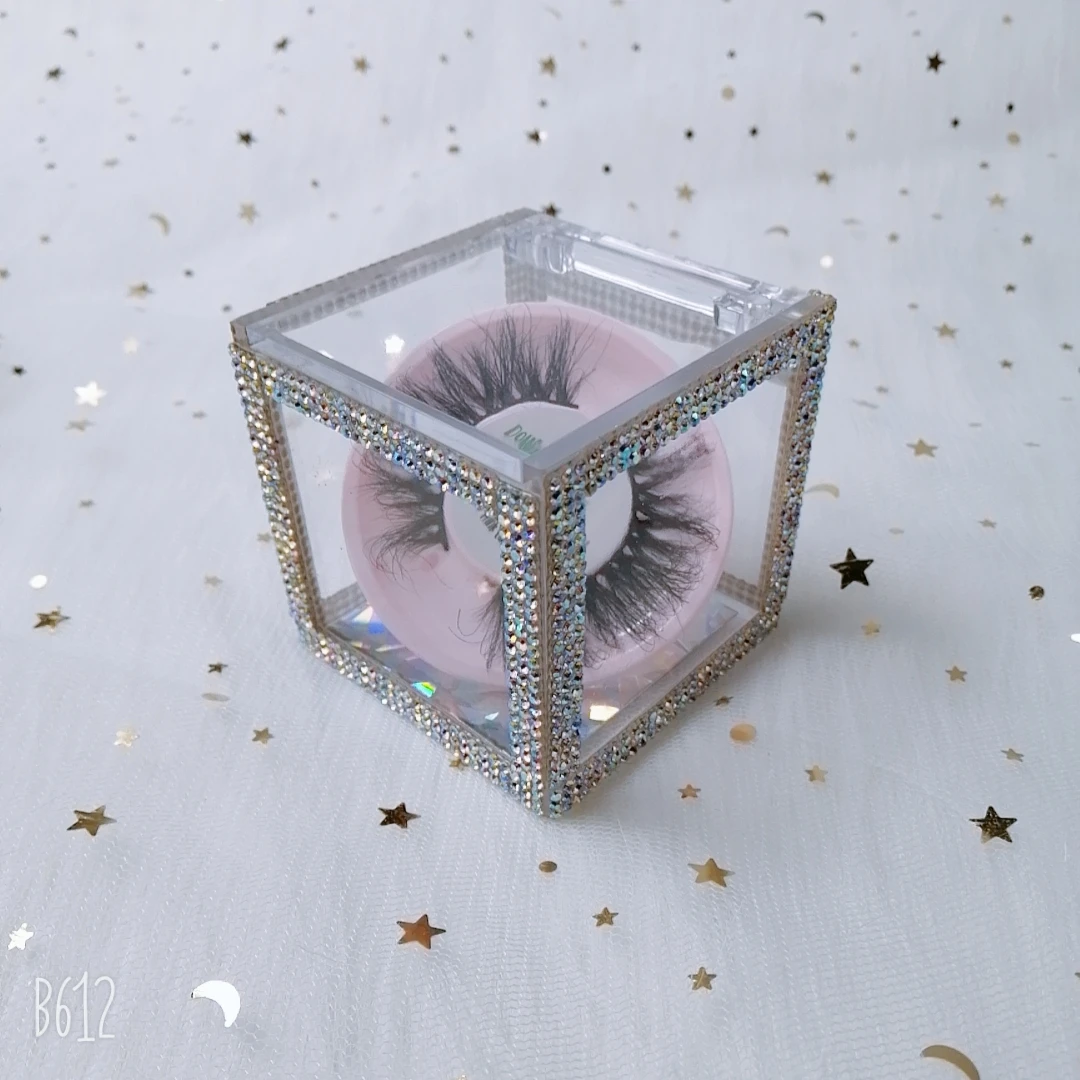 

Eyelash Vendor Hot Sale rhinestone diamond lash packaging box with Print logo 12mm 20mm 25mm Mink Lashes