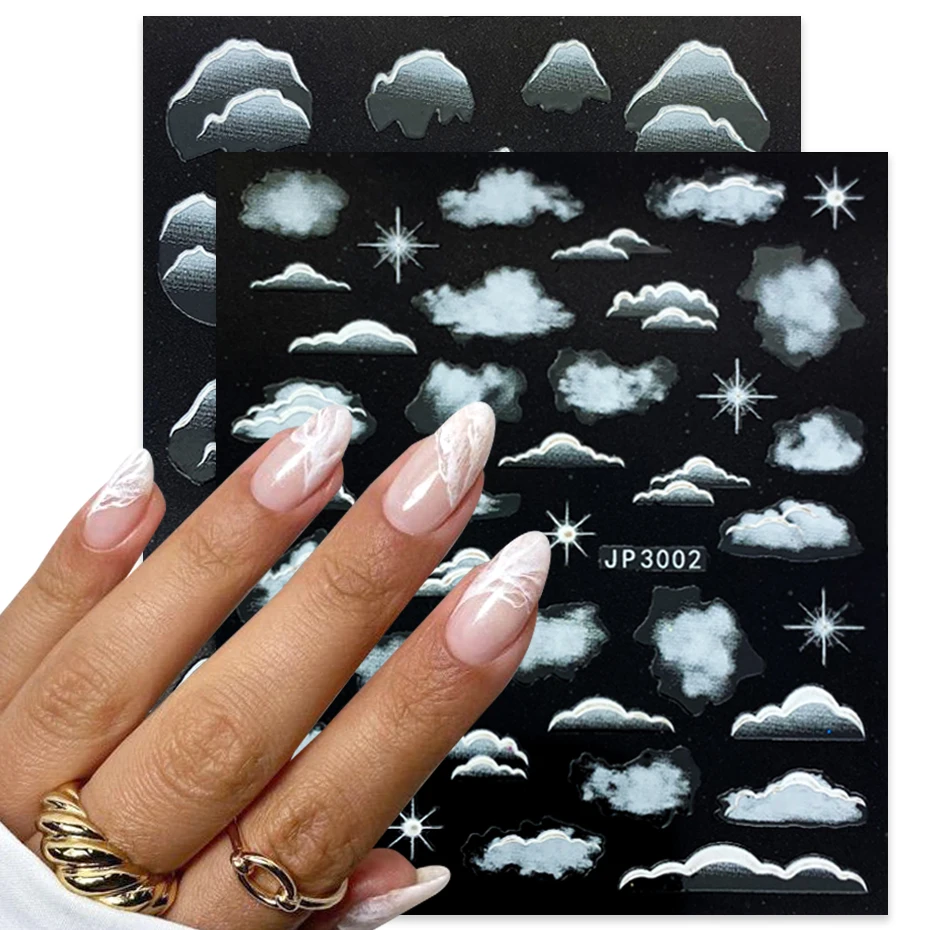 

SHIZHIXIU 5D Engraved Embossed Nail Sticker glamour White Cloud Moon Flower Leaf Adhesive Decals For Nail Art Decorations