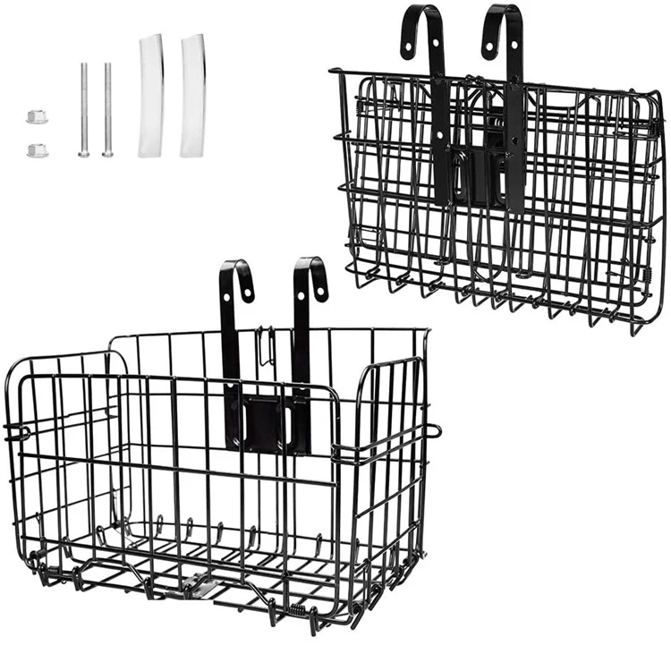 

Rust Proof Removable Bike Wire Basket with Handles Easy Installation on Front Handlebar Folding Bike Front Basket, Black