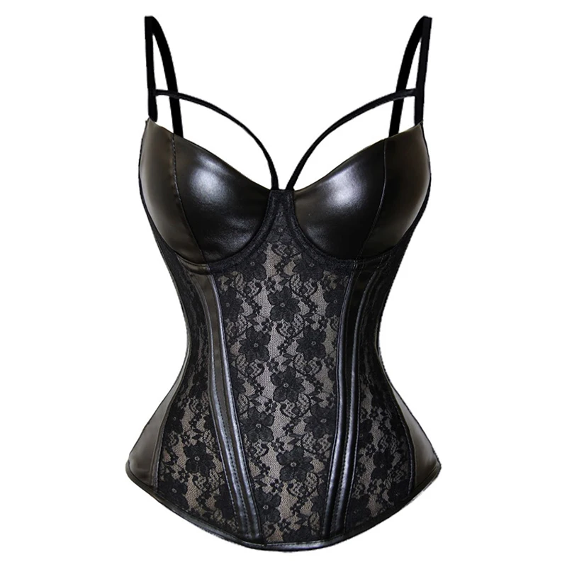 

Western European Style Women Sexy PU Leather Shapewear Girdles Hot Lace Design Steel Boon Corset Ladies Inner Outer Lingerie