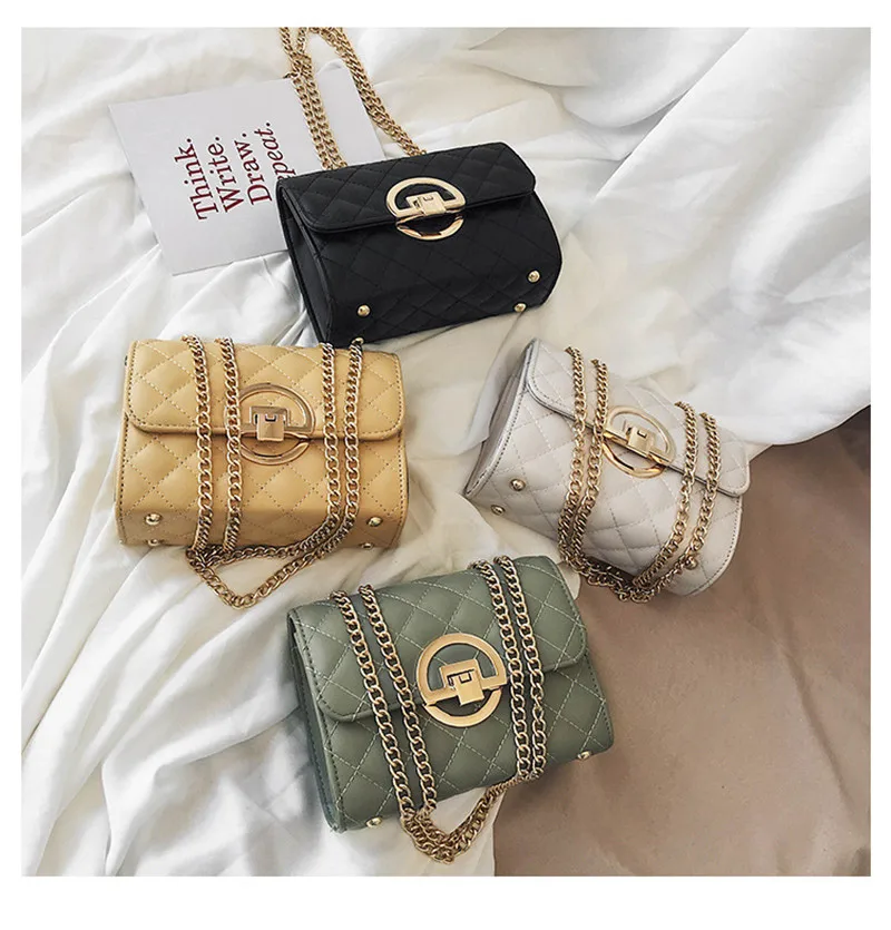 

B-0138 Wholesale Chain Wristlet Handbag Hot Sale Small Rhombus Bag Sac A Main Hardware Trending Shoulder Handbag For Woman, Multi color