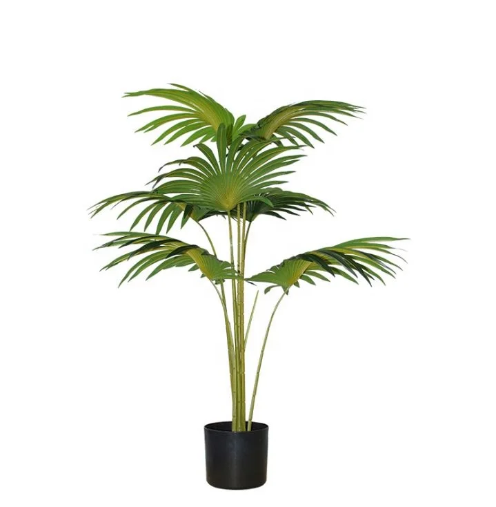 

wholesale artificial green plastic artificial hawaii fan palm tree interior plant in pot for decor