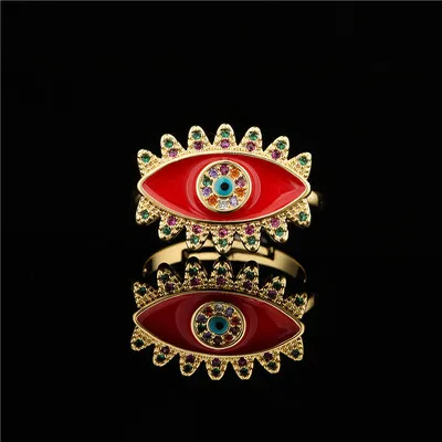 

Newest Fashion Oil Dripping Crystal Turkish Eyes Ring Colorful Zircon CZ Evil Eyes Ring For Women