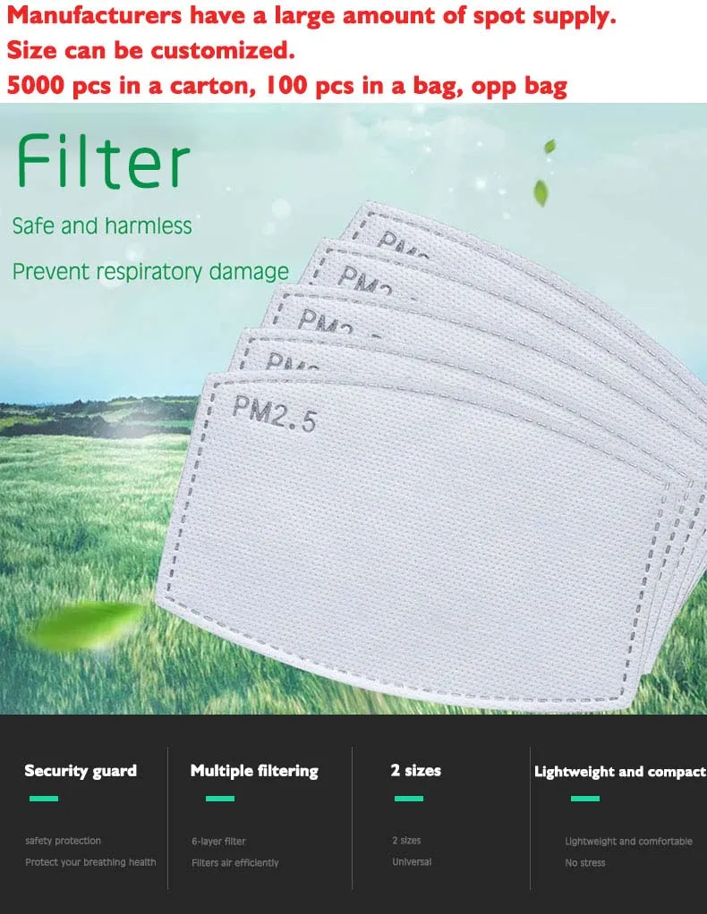 
Air Filter Pm2.5 Filter 5 Layers Protection Anti Haze Adult Activated Carbon Filter Paper Health Care 