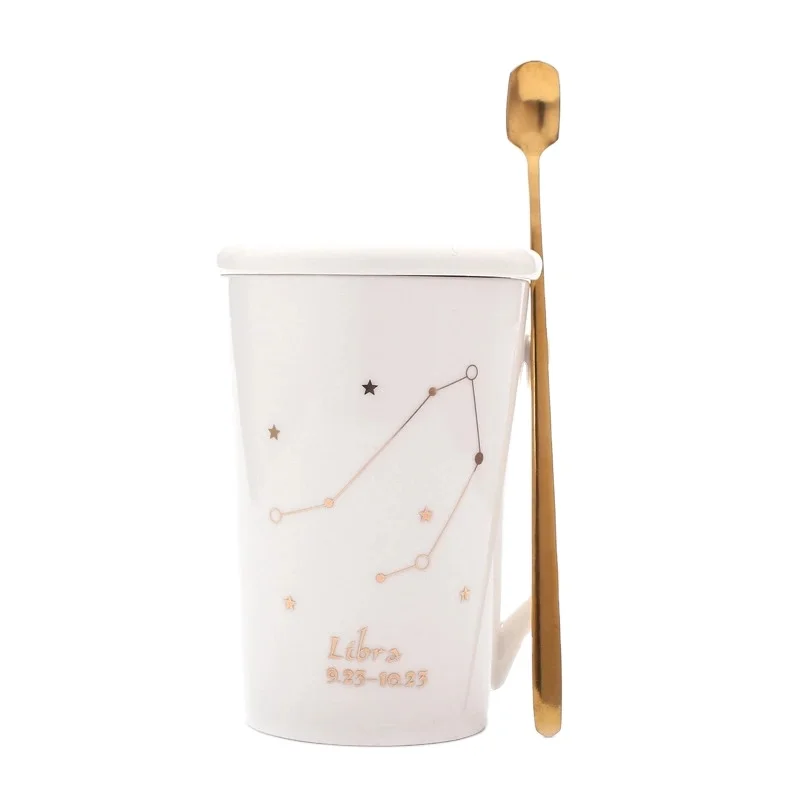 

Wholesale Twelve constellations coffee cup porcelain water bottles with lid spoon