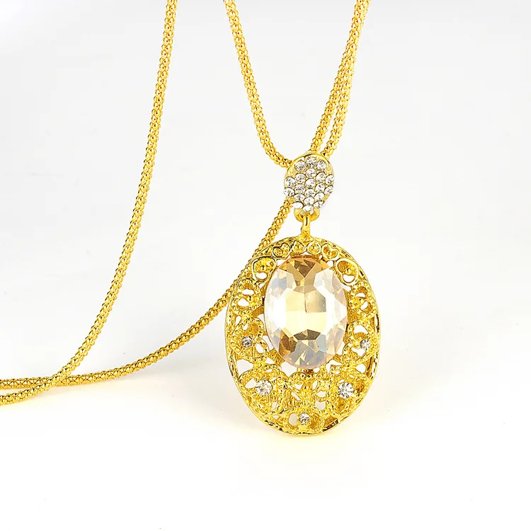 

00081-5 Japan and South Korea simple and fashionable long crystal moon palace Rhinestone Pendant Necklace