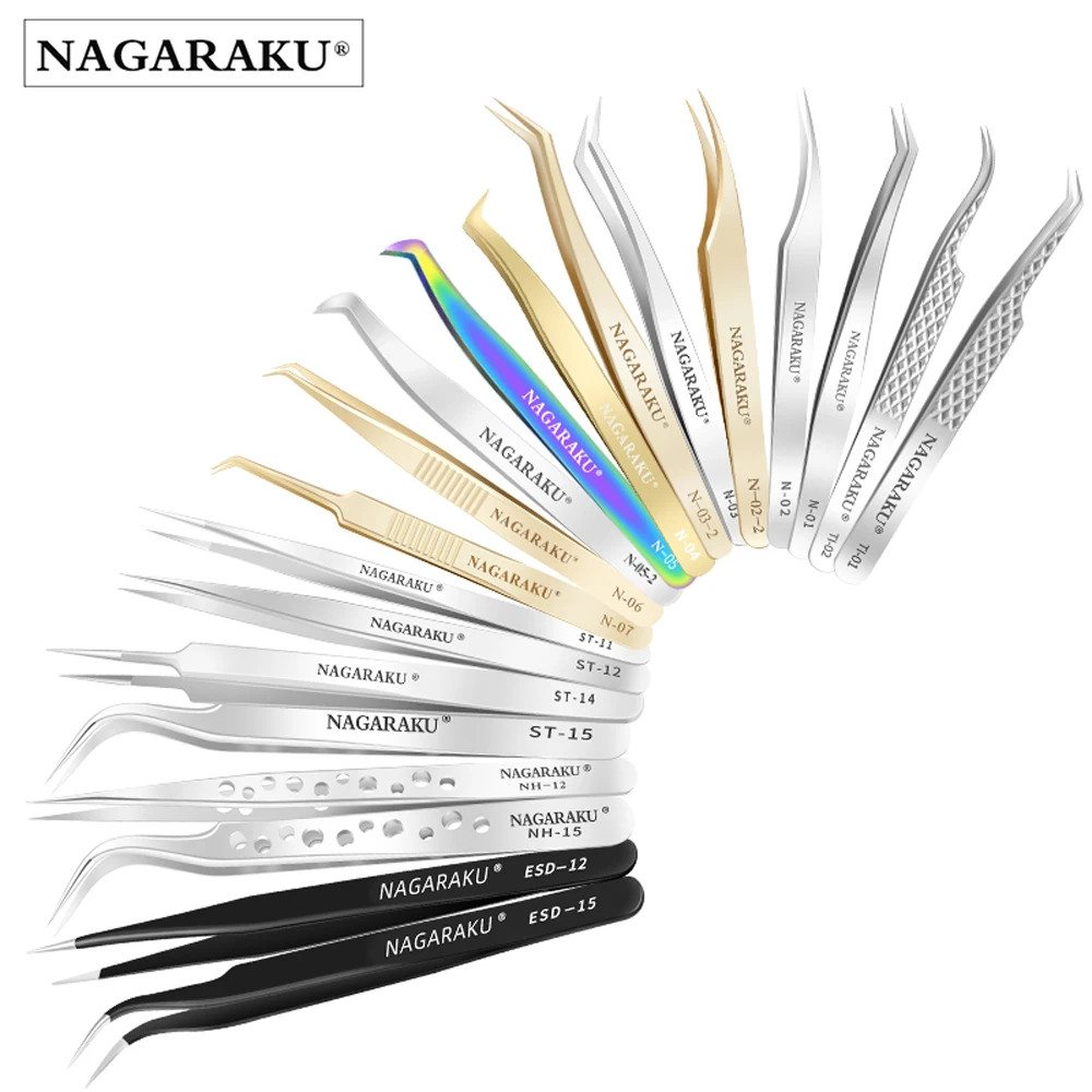 

NAGARAKU all type of tweezers for eyelash extension stainless steel professional volume tweezers, Silvery