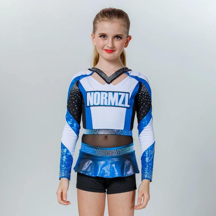 Twopiece Cover Belly Mesh Cheerleader Costume Girl Sublimation Cheer