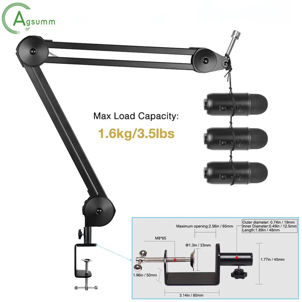 

AGS-P40 Heavy Duty Microphone Stand with Dual Layered Mic Pop Filter Suspension Boom Scissor Arm Stands for condenser mic, Black