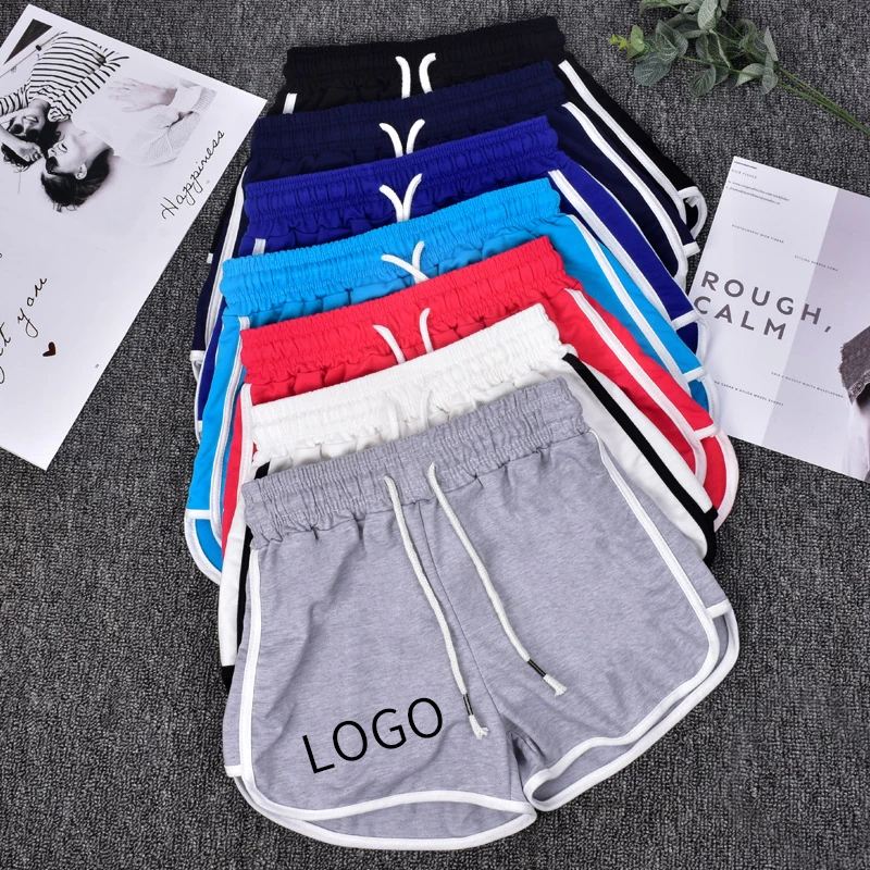 

woman clothing solid color Hot sell yoga wear summer plus size custom logo women beach shorts embroidery woman gym shorts