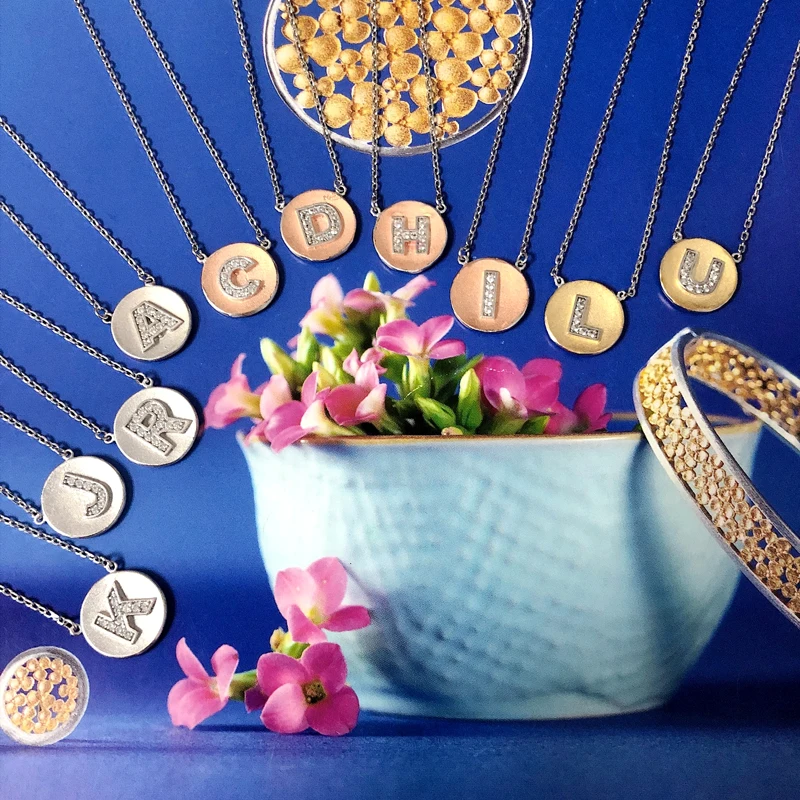 

WN002 2021 hot sell initial gold letter pendant necklace with CZ, 925 sterling silver necklace