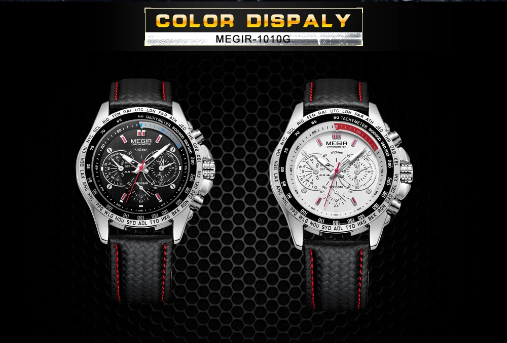 
Megir hot sale1010 black quartz movement men stylish wholesale relojes hombre sport watches men wrist watch for man watch 