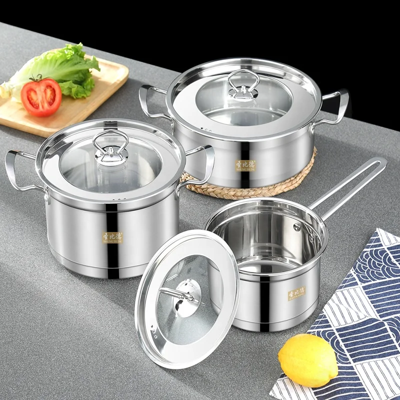 

Stainless steel pot set, cooking combination set pot, all-steel handle soup pot hot pot combination