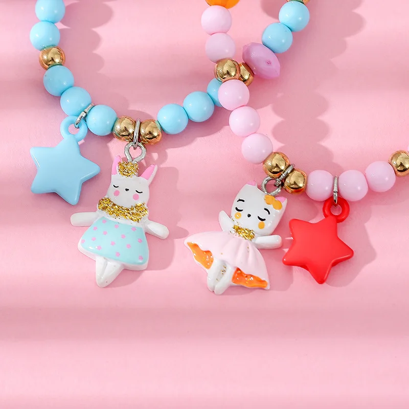 

3Pcs/Set Rubber Paint Acrylic Rainbow Beads Jewelry Candy Colors Resin Girls Charm Bracelet Children Jewelry Sets