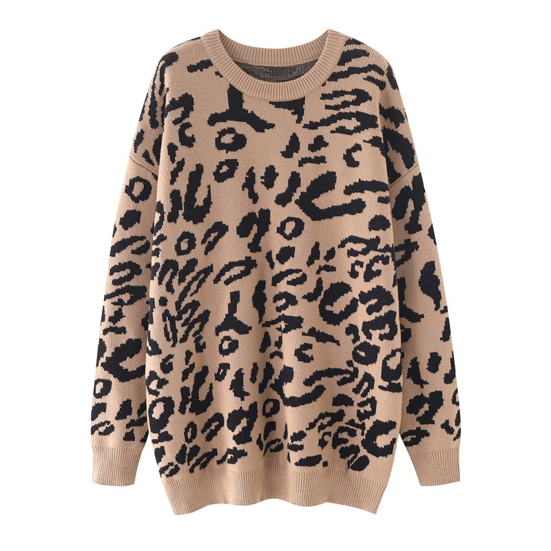 

Wholesale New Design ladies Leopard sweater Knitting jumper O-Neck girls' plus size sweater pullover Women's sweaters