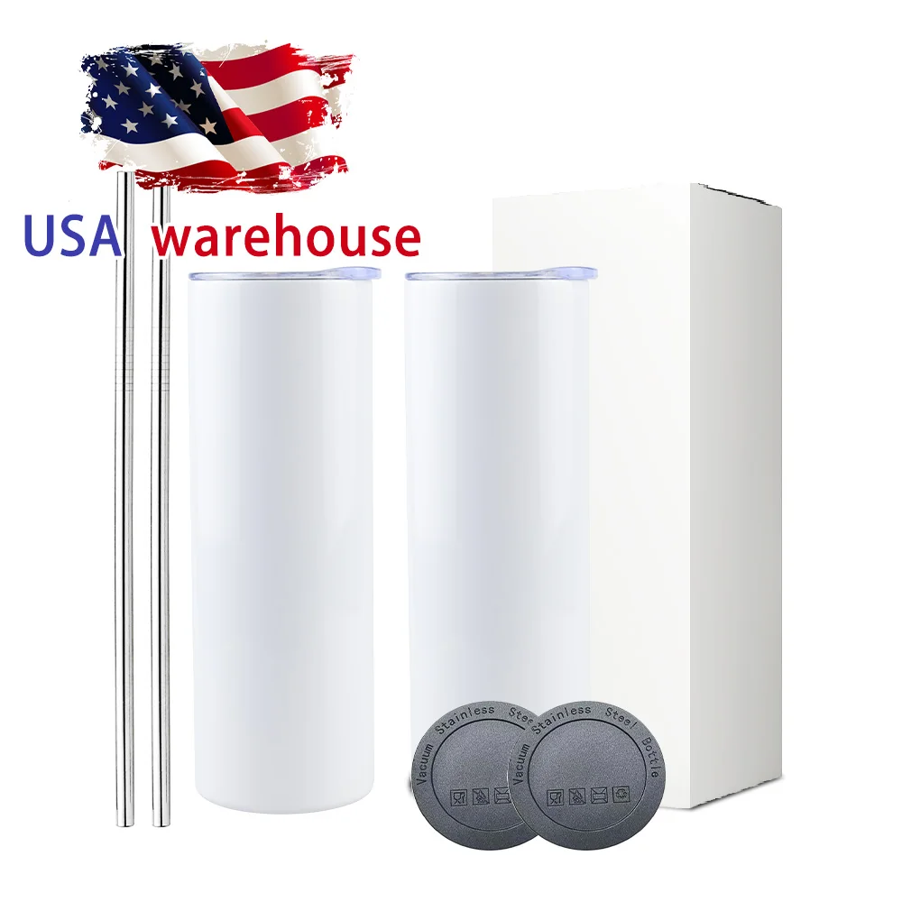 

USA Warehouse Free Shipping 20oz 25oz 30oz Skinny White Stainless Steel Coffee Mugs Sublimation Tumbler Straight With Lid