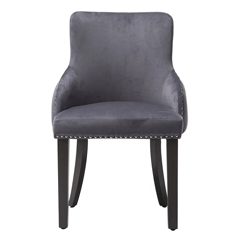 Grey Velvet Fabric Modern Kitchen Chair With Botton Tufted Back For Dining Room And Restaurant