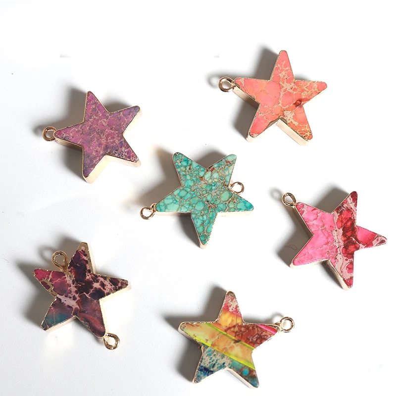 

Wholesale Natural Stone Jewelry DIY Accessory Pentagram Colorful Necklace Pendant, Picture shows