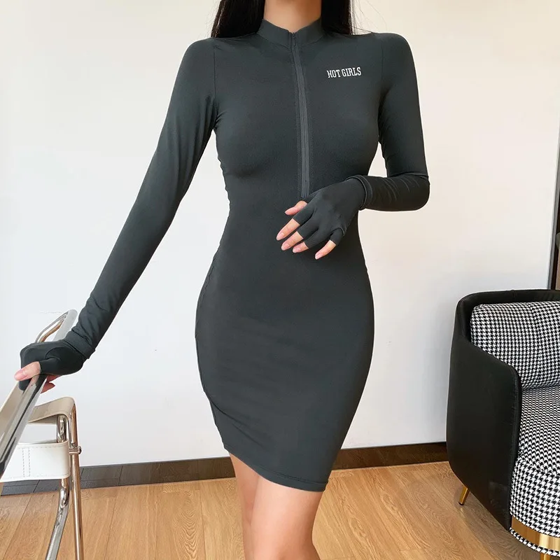 

s381a 2021 new printed long sleeve dress for women, Black white brown