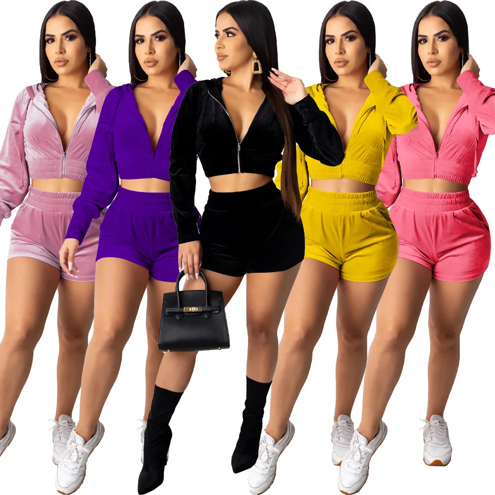 

Wholesale summer 3colors 2 piece women clothing plain blank tshirt crop top with shorts two piece outfit 2 piece short set, 3 different color