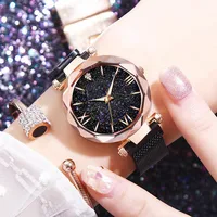 

WJ-9346 Colorful Pretty Creative Rhinestone Starry Sky Dial Mesh Belt Ladies Wrist Fancy Quartz Magnet Buckle Watch